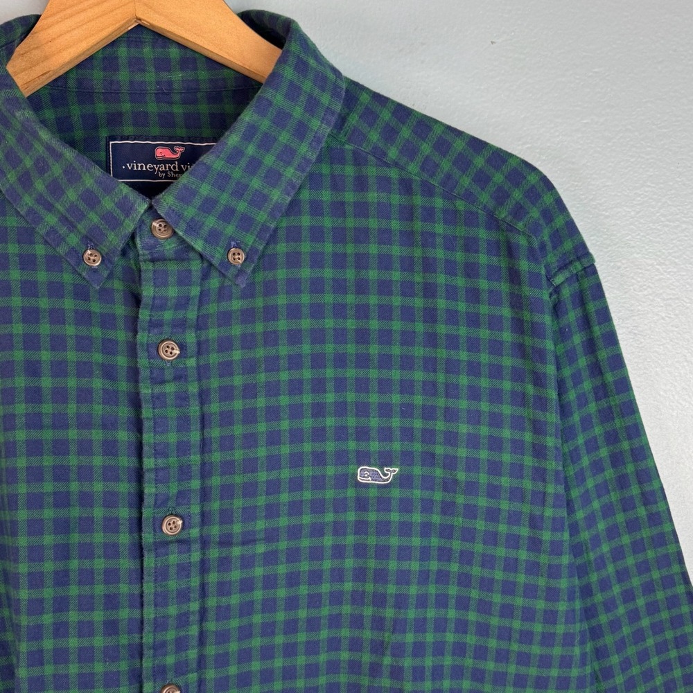 Vineyard Vines Classic Fit Whale Shirt Mens XXL Green Blue Gingham Button Down